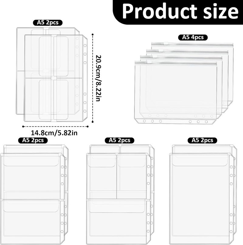 salbsever Premium Clear Binder Zipper Folders - 12PCS A5 Size 6 Holes Binder Inserts, Document Filing Bags for 6-Ring Notebook Loose Leaf Bags (Pack of 2) - Image 2
